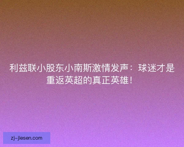 利兹联小股东小南斯激情发声：球迷才是重返英超的真正英雄！